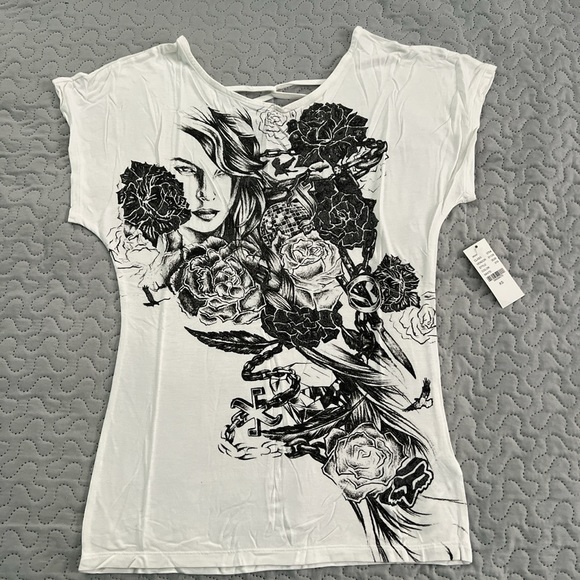 NWT Fox racing cross braided back top tee shirt xsmall floral roses - Picture 4 of 8
